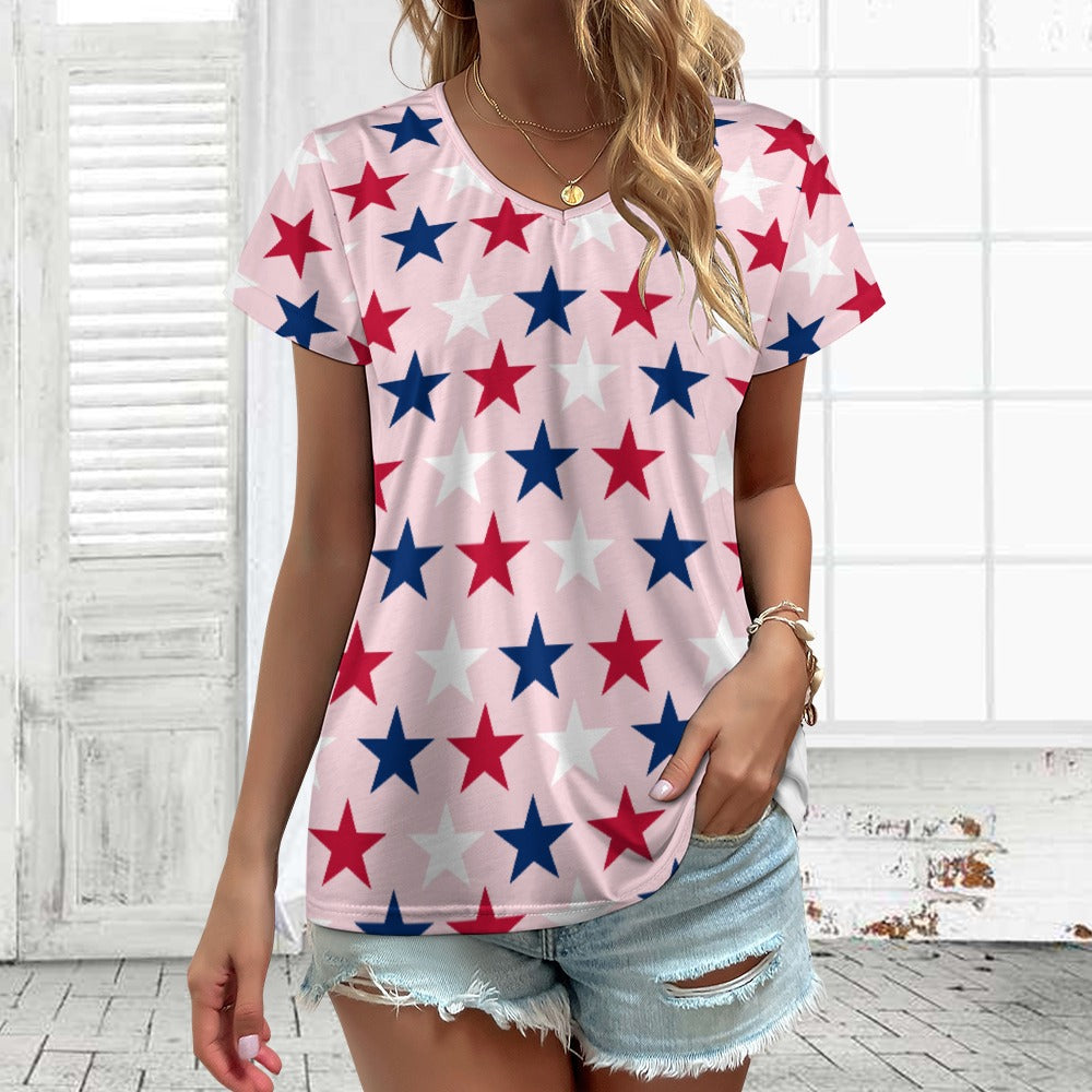Women’s 4th of July V-neck Short Sleeve T-shirts