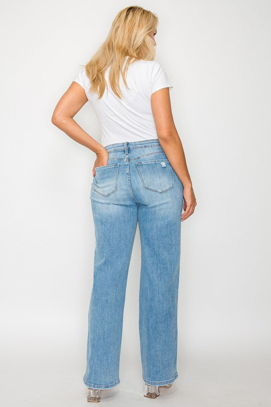 Distressed High Rise Straight Jeans