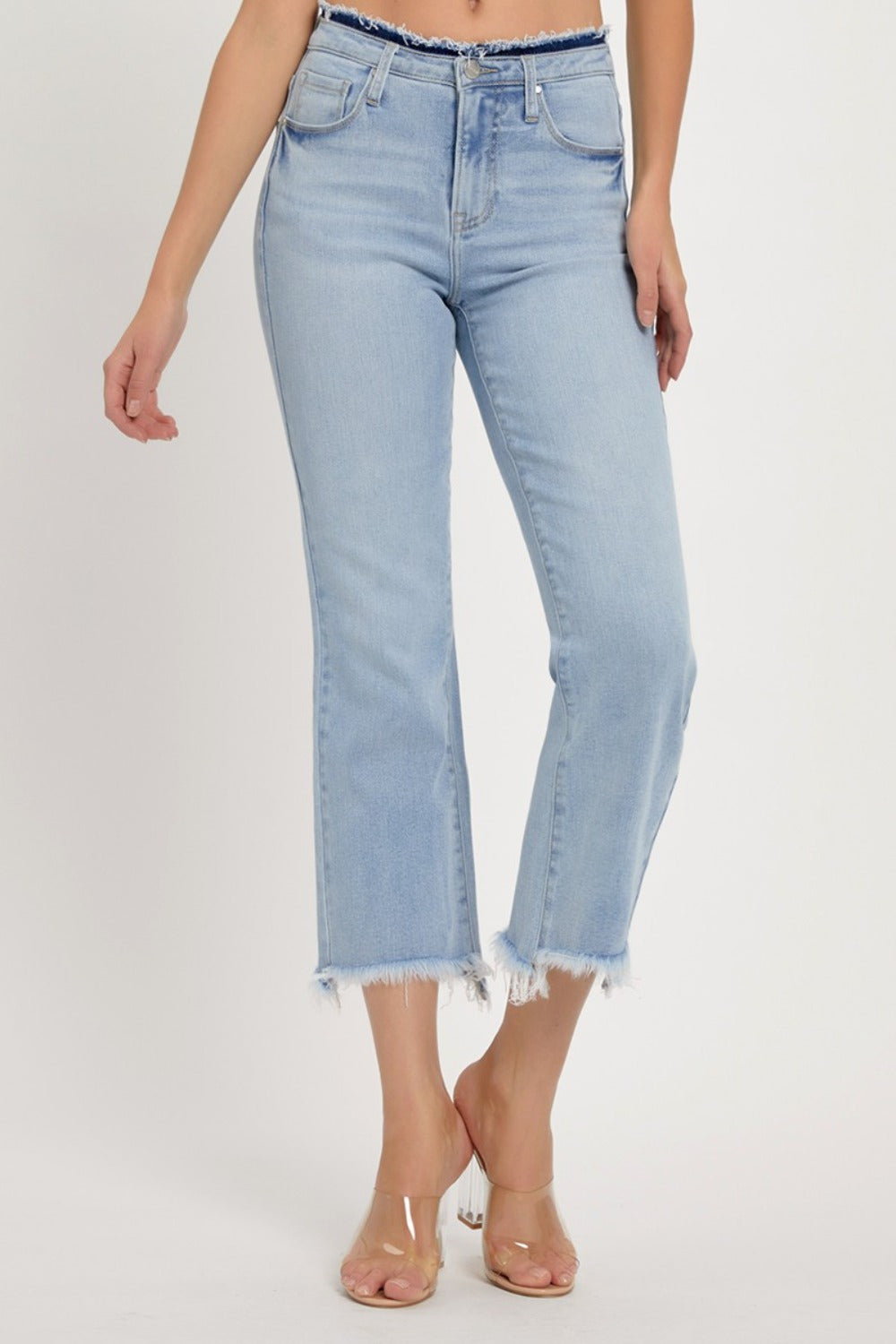 High Rise Raw Edge Crop Jeans