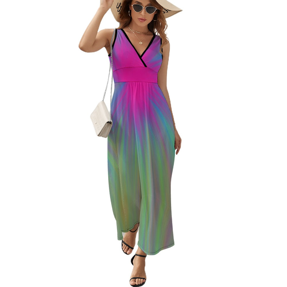 Women’s Multicolor Geometric V-Neck Maxi Dress