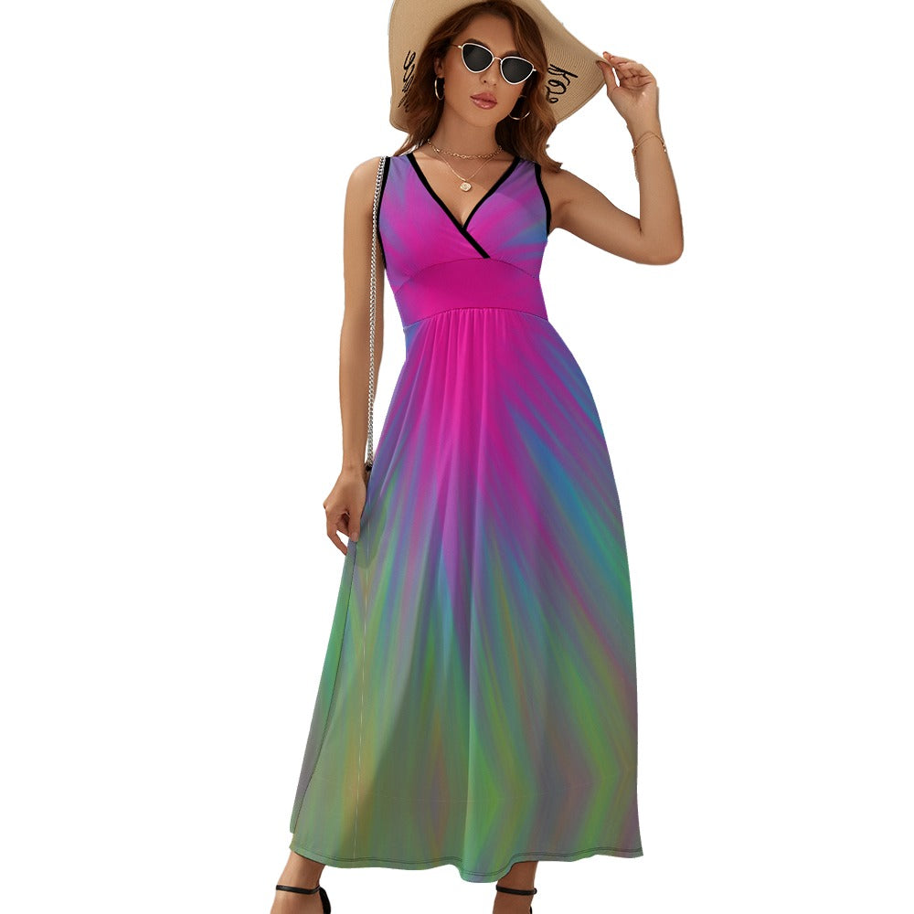 Women’s Multicolor Geometric V-Neck Maxi Dress