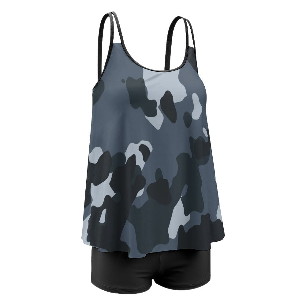 Plus 2-Piece Gray Camo Tankini & Boy Shorts Sets