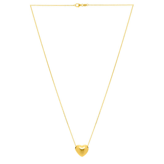 Small Puffed Heart Necklace in 14K Yellow Gold