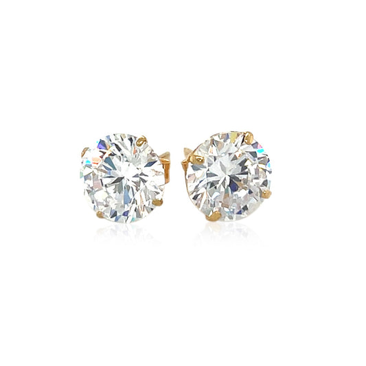 14k Yellow Gold 8.0mm Round CZ Stud Earrings