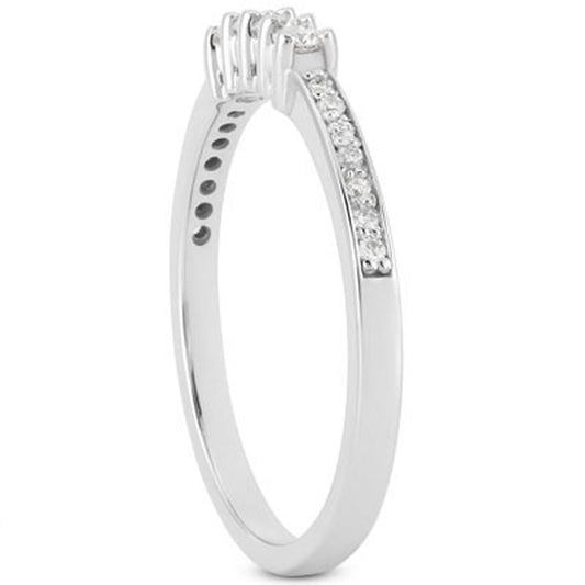 14k White Gold Wedding Band with Pave-Set Diamonds and Prong-Set Diamonds