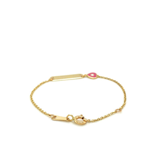 14k Yellow Gold 5 1/2 inch Childrens ID Bracelet with Enameled Heart (1.00mm)