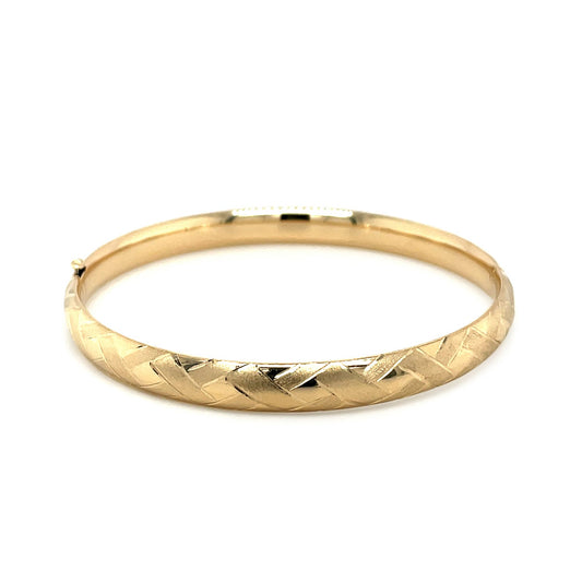 14k Yellow Gold Domed Bangle with a Weave Motif (6.00mm)