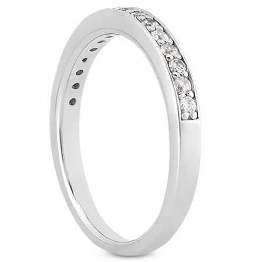 14k White Gold Pave Diamond Wedding Ring Band-Set 1/2 Around
