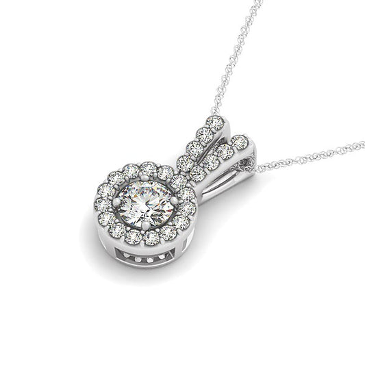 Round Pendant with Split Bail & Diamond Halo in 14k White Gold (3/4 cttw)