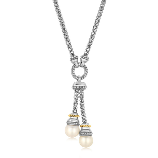 18k Yellow Gold & Sterling Silver Popcorn Style Necklace with Pearl Accents
