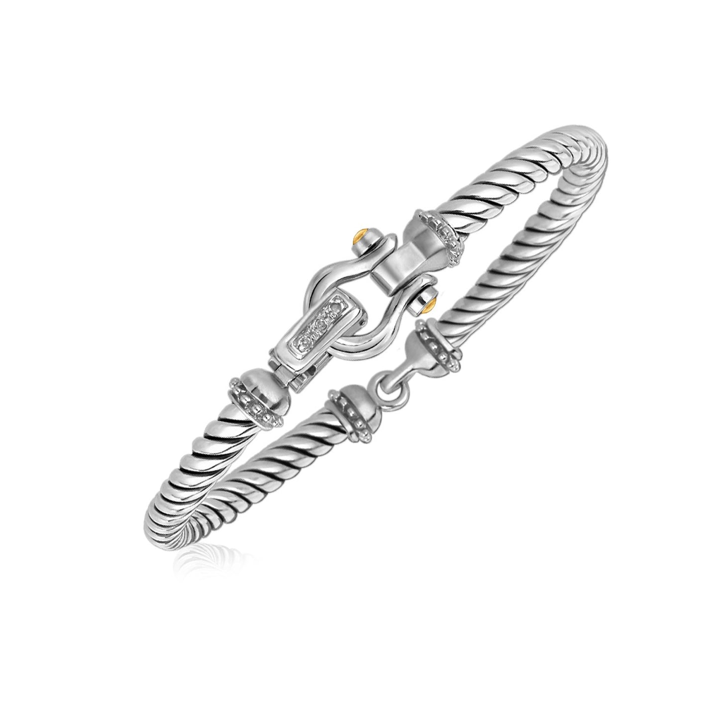 Italian Cable Bracelet with Diamond Accents in 18k Yellow Gold & Sterling Silver (5.00 mm)