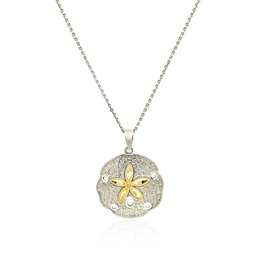 Designer Sterling Silver & 14k Yellow Gold Sand Dollar Pendant