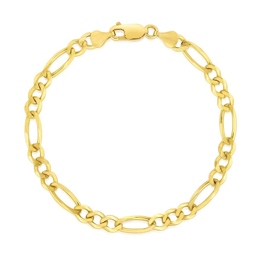 4.5mm 10k Yellow Gold Solid Figaro Bracelet