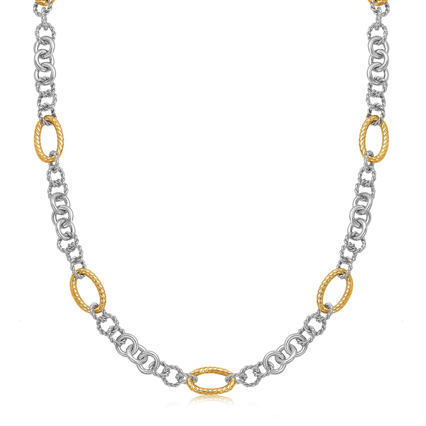 18k Yellow Gold & Sterling Silver Rhodium Plated Multi Style Chain Necklace