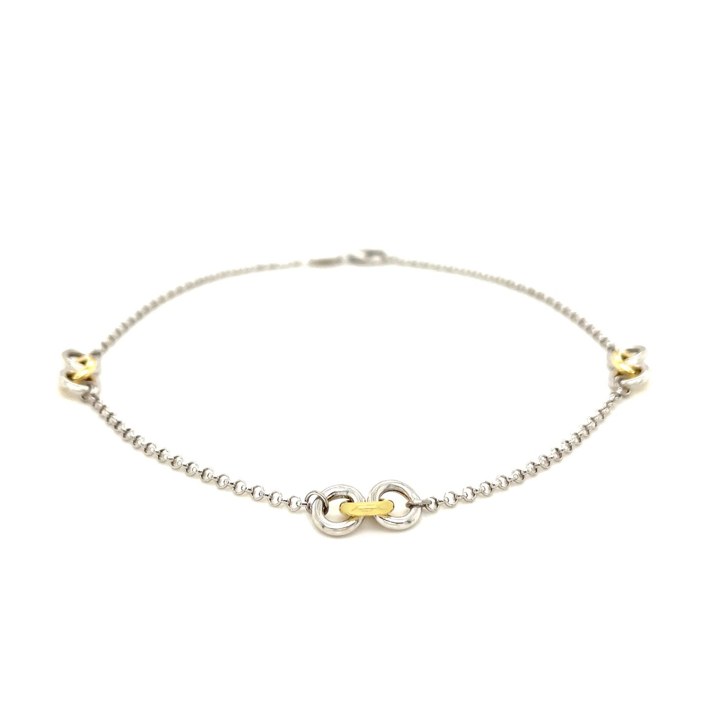 14k Yellow Gold & Sterling Silver Triple Ring Stationed Anklet