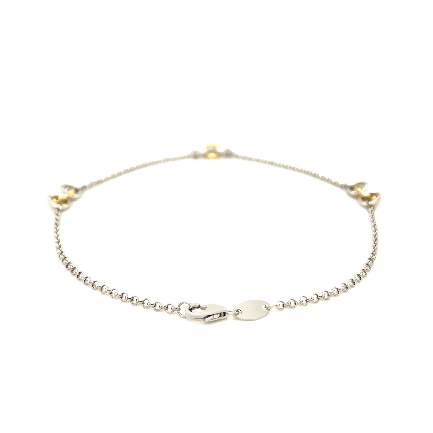 14k Yellow Gold & Sterling Silver Triple Ring Stationed Anklet