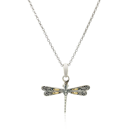 18k Yellow Gold & Sterling Silver Pendant in a Dragonfly Design