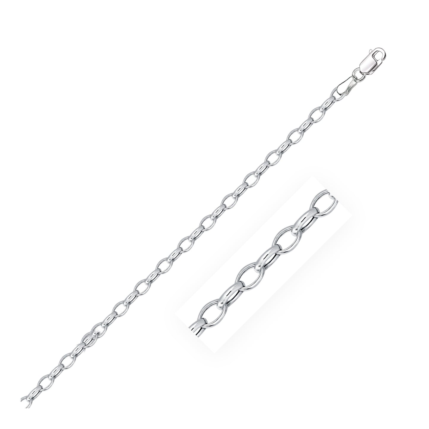 14k White Gold Oval Rolo Chain (3.20 mm)