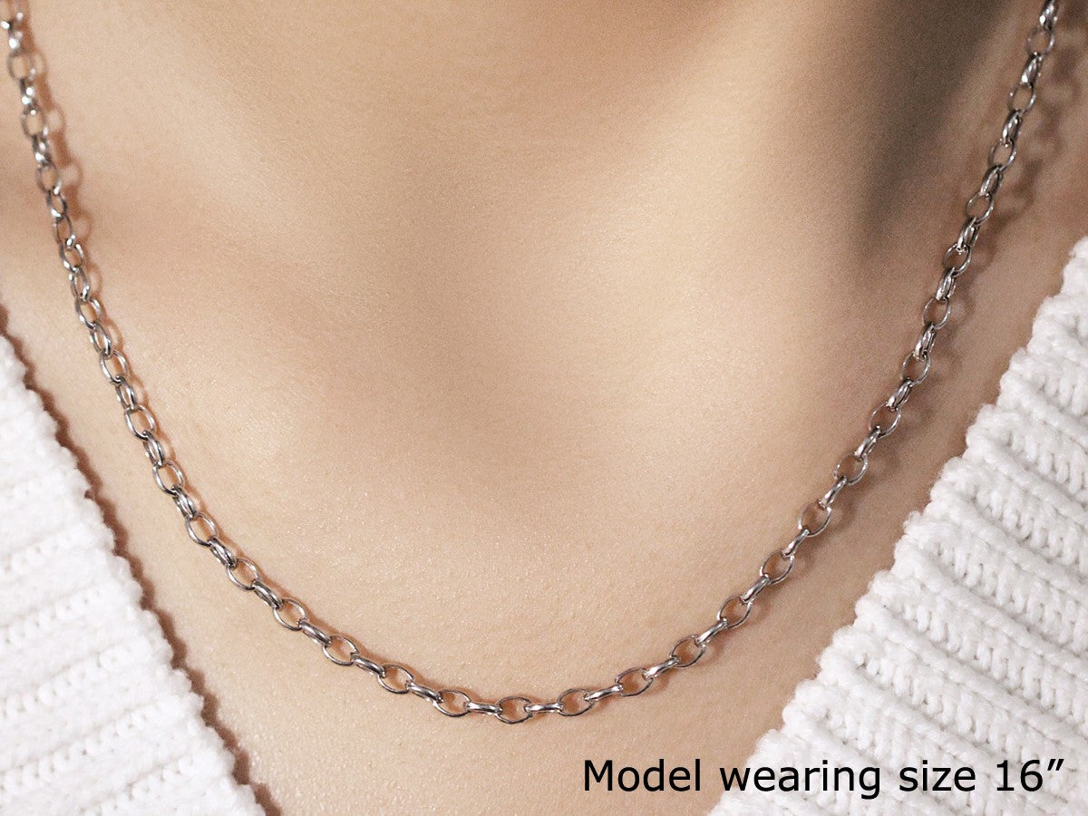 14k White Gold Oval Rolo Chain (3.20 mm)