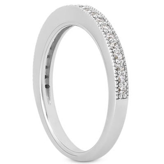 14k White Gold Pave Diamond Milgrain Wedding Ring Band-Set 1/2 Around