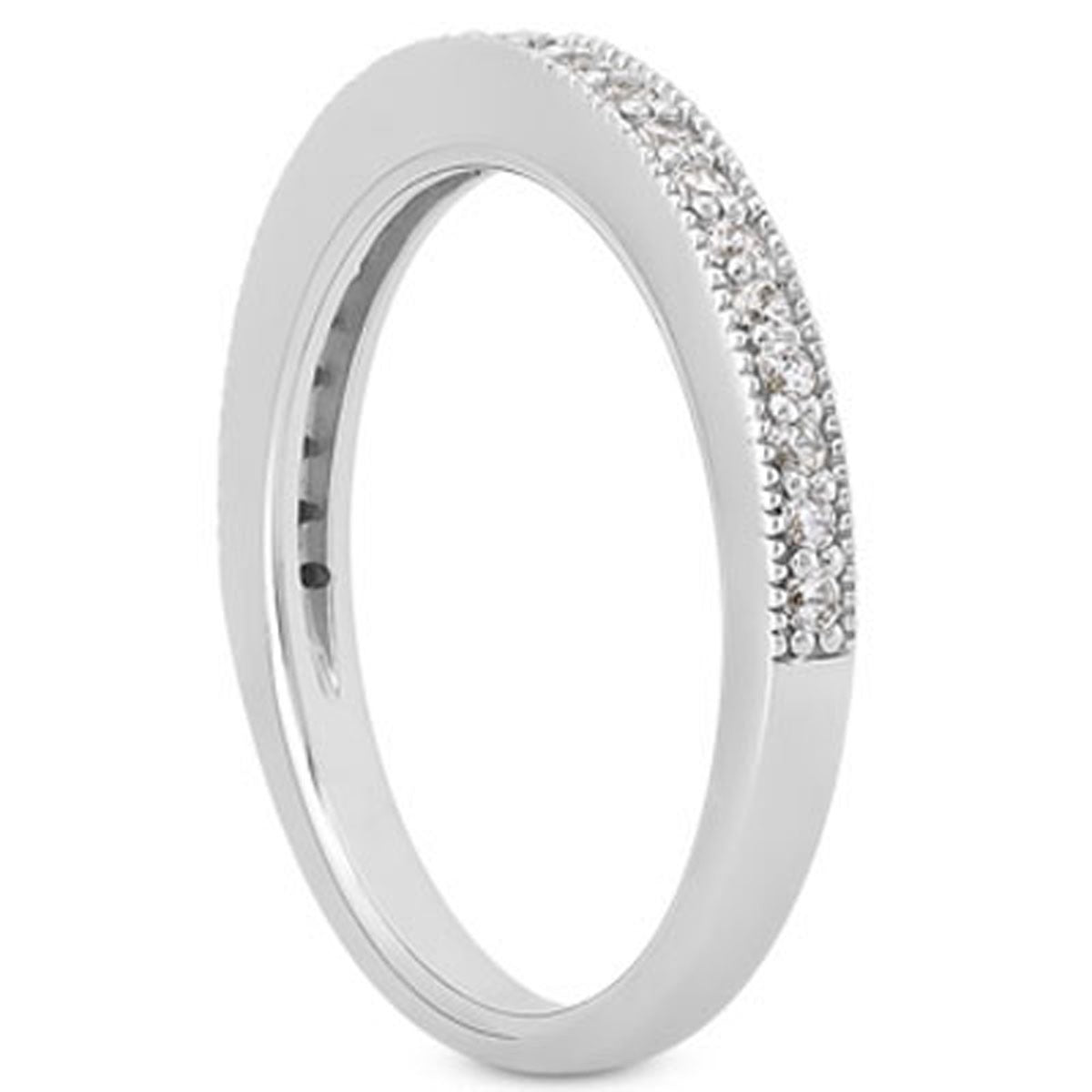 14k White Gold Pave Diamond Milgrain Wedding Ring Band-Set 1/2 Around