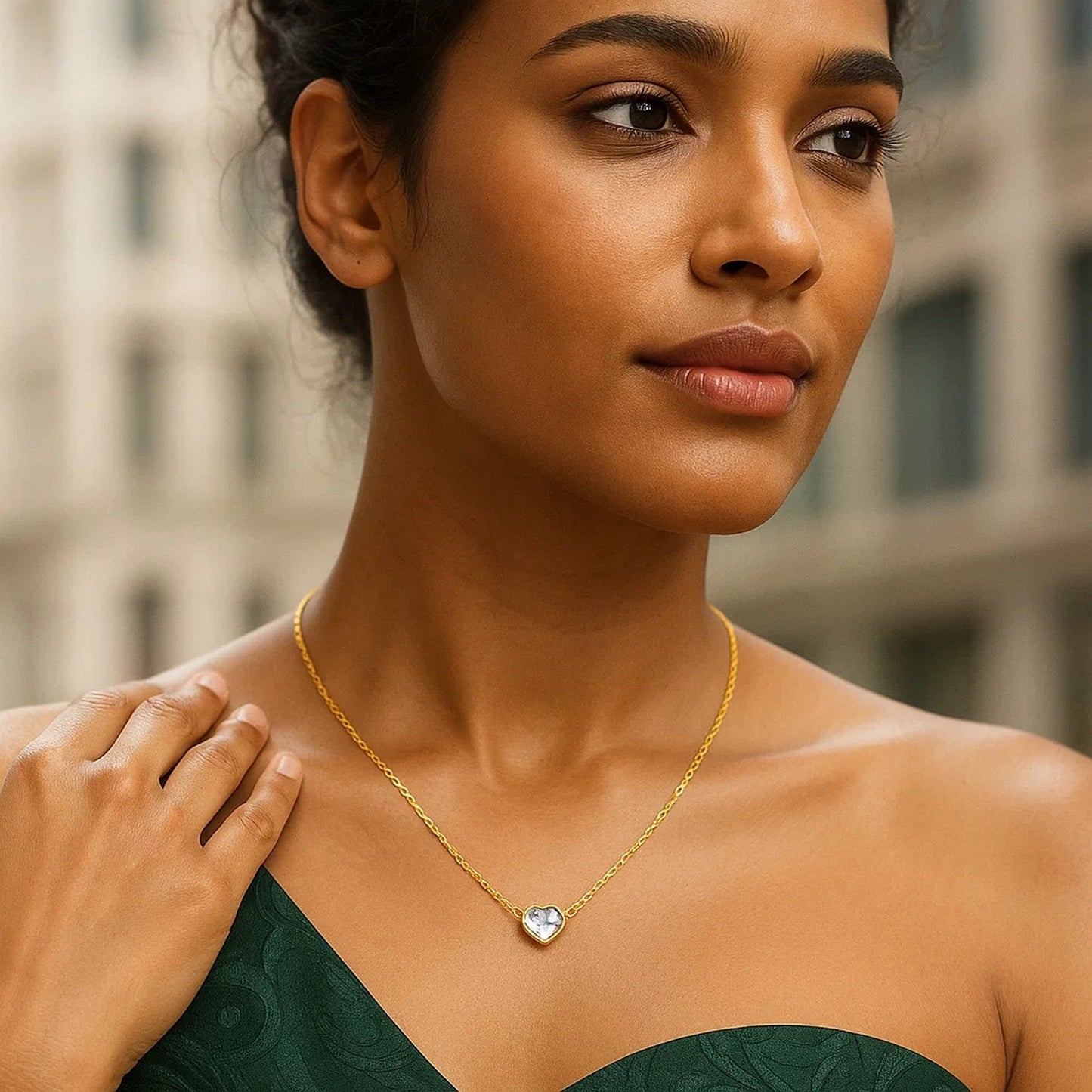 14K Yellow Gold White Topaz Heart Necklace (1.50 mm)