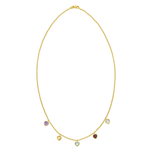14K Yellow Gold Multi Gemstone Heart Necklace (1.50 mm)