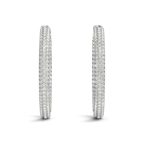 14k White Gold Two Row Pave-Set Diamond Hoop Earrings (7 cttw)