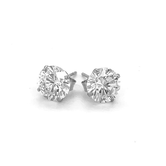 14k White Gold Stud Earrings with White Hue Faceted Cubic Zirconia(7mm)
