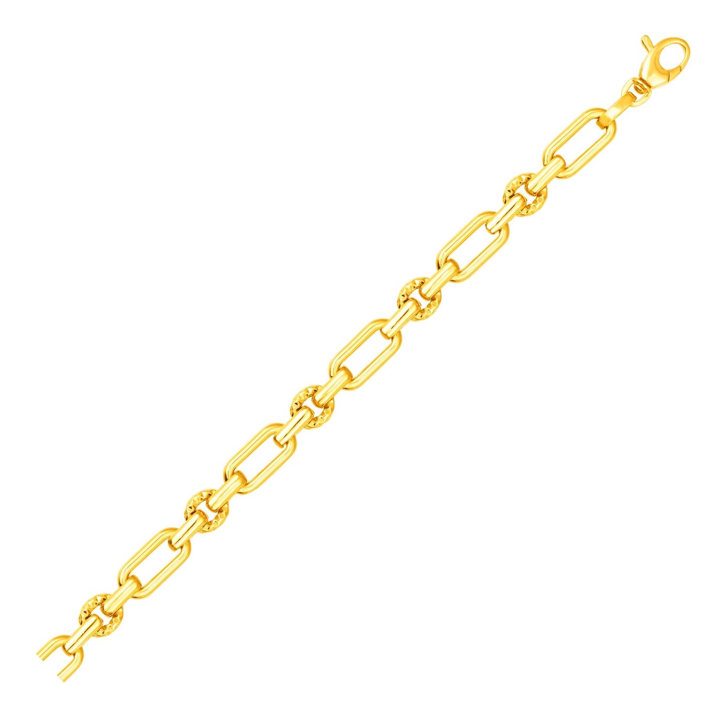 14k Yellow Gold Polished & Textured Link Bracelet