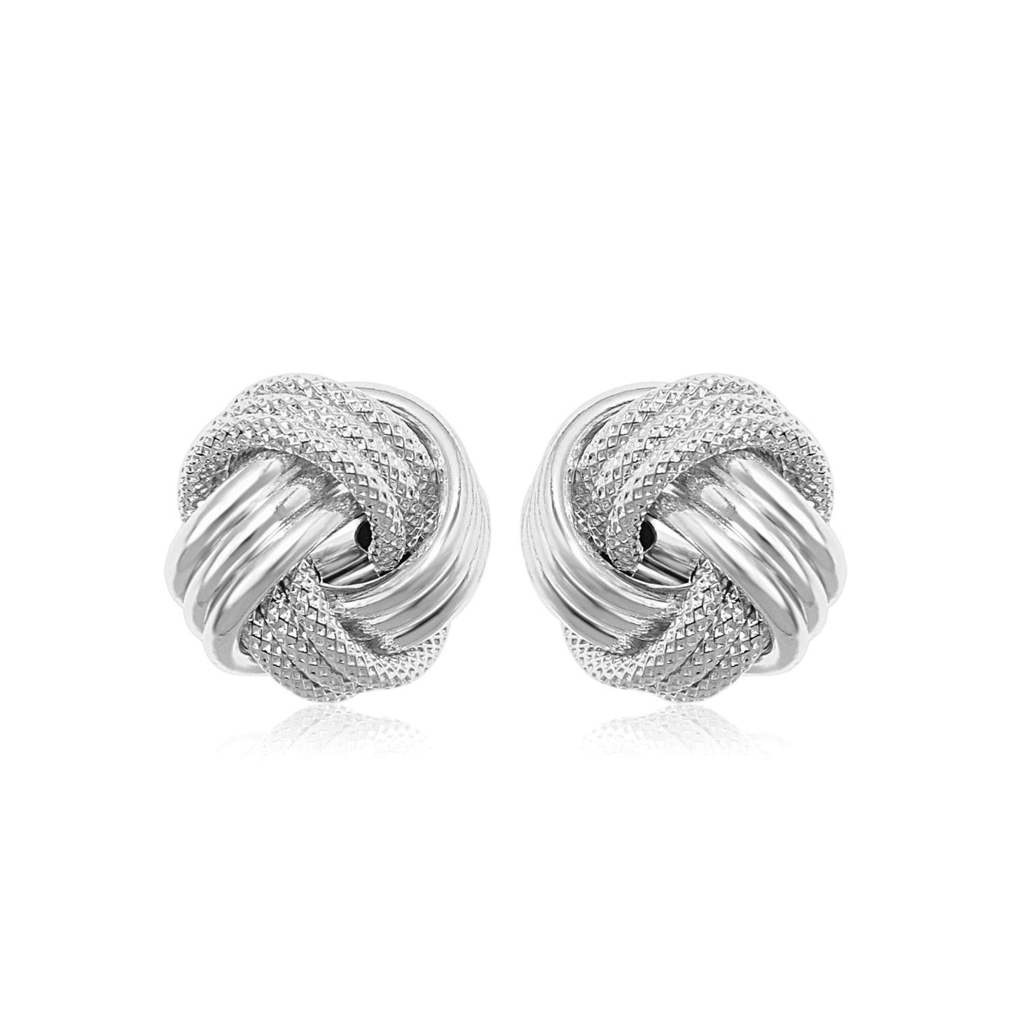 14k White Gold Love Knot with Ridge Texture Earrings