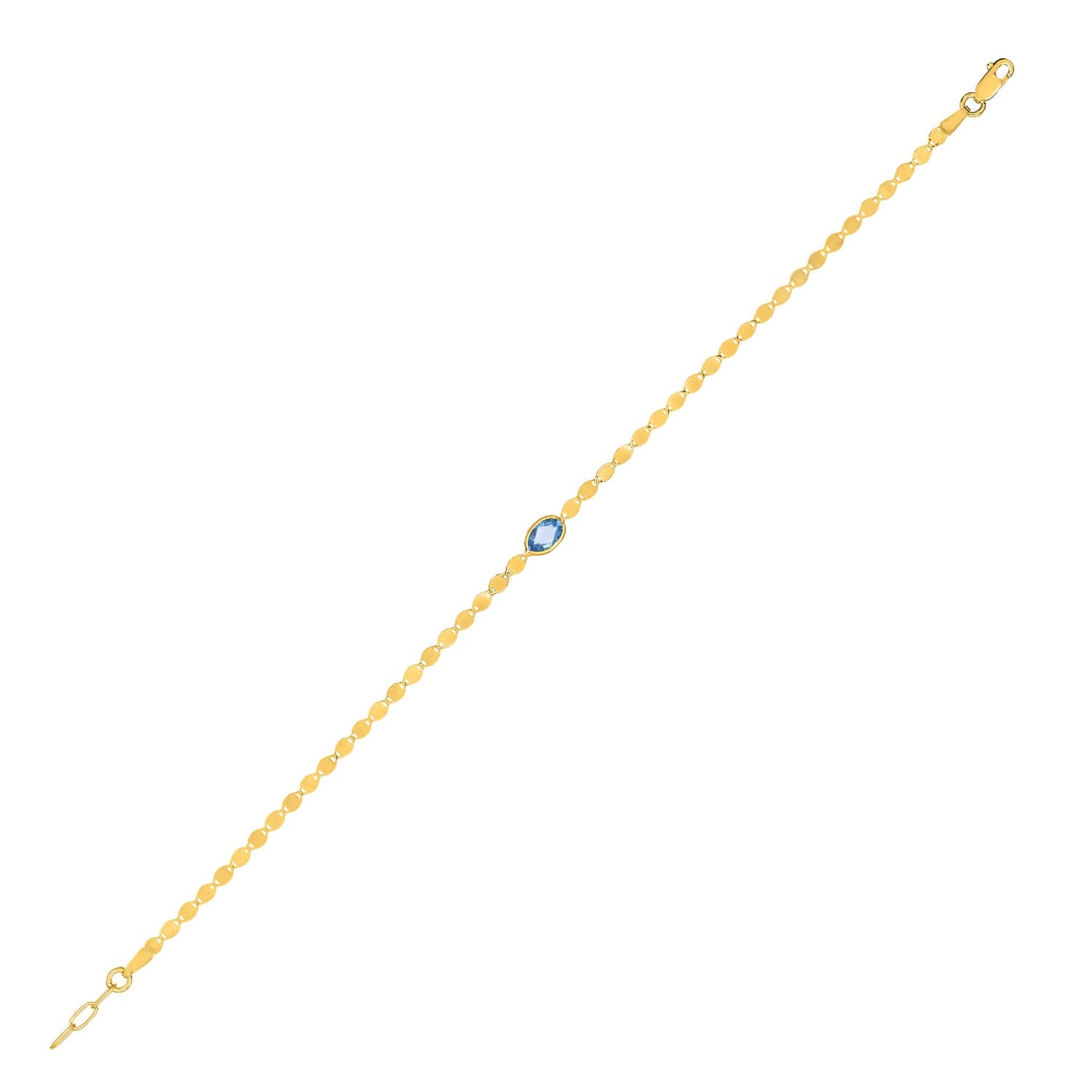14K Yellow Gold Blue Topaz Mirrored Chain (2.20 mm)