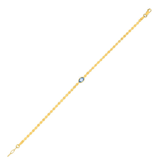 14K Yellow Gold Blue Topaz Mirrored Chain (2.20 mm)