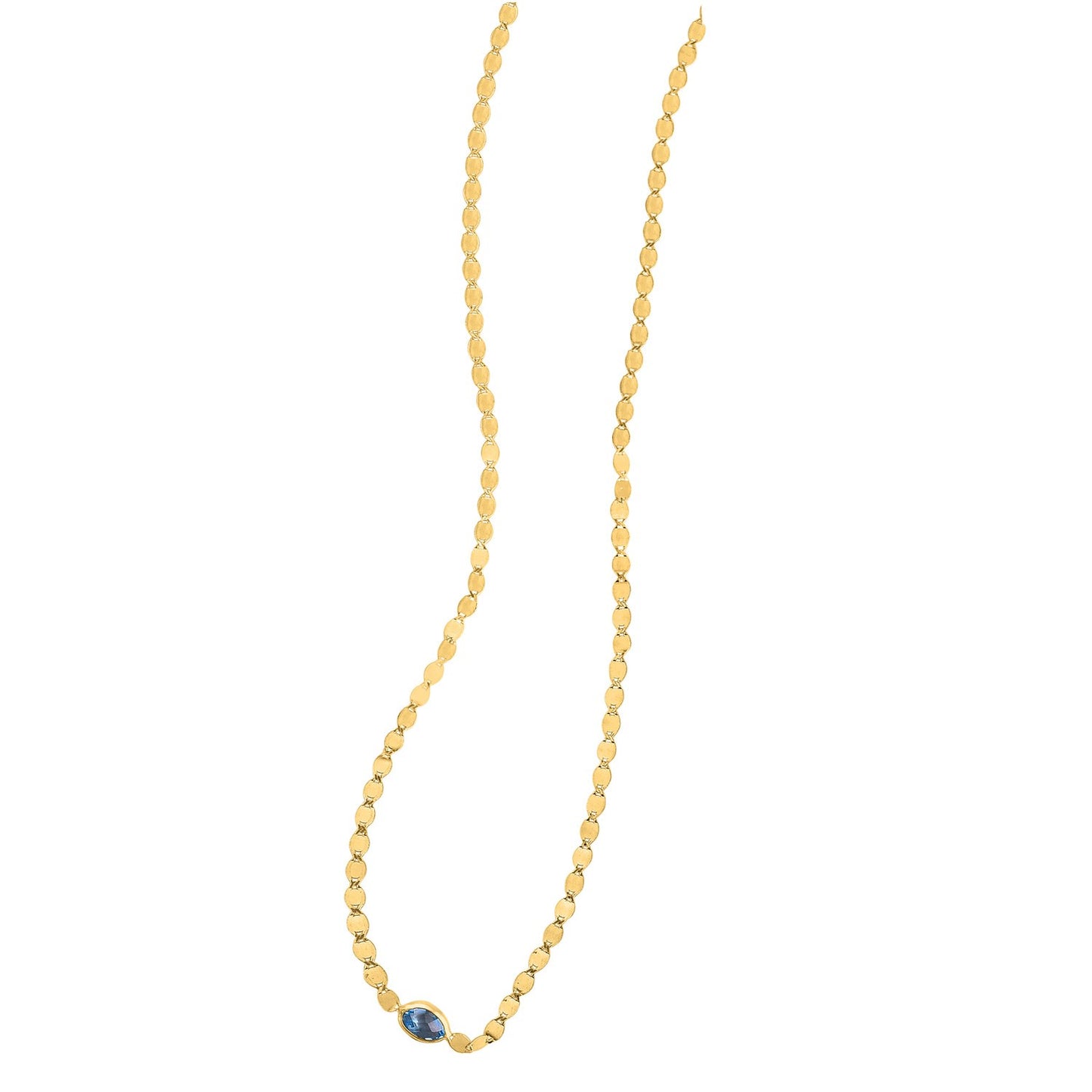 14K Yellow Gold Blue Topaz Mirrored Chain (2.20 mm)