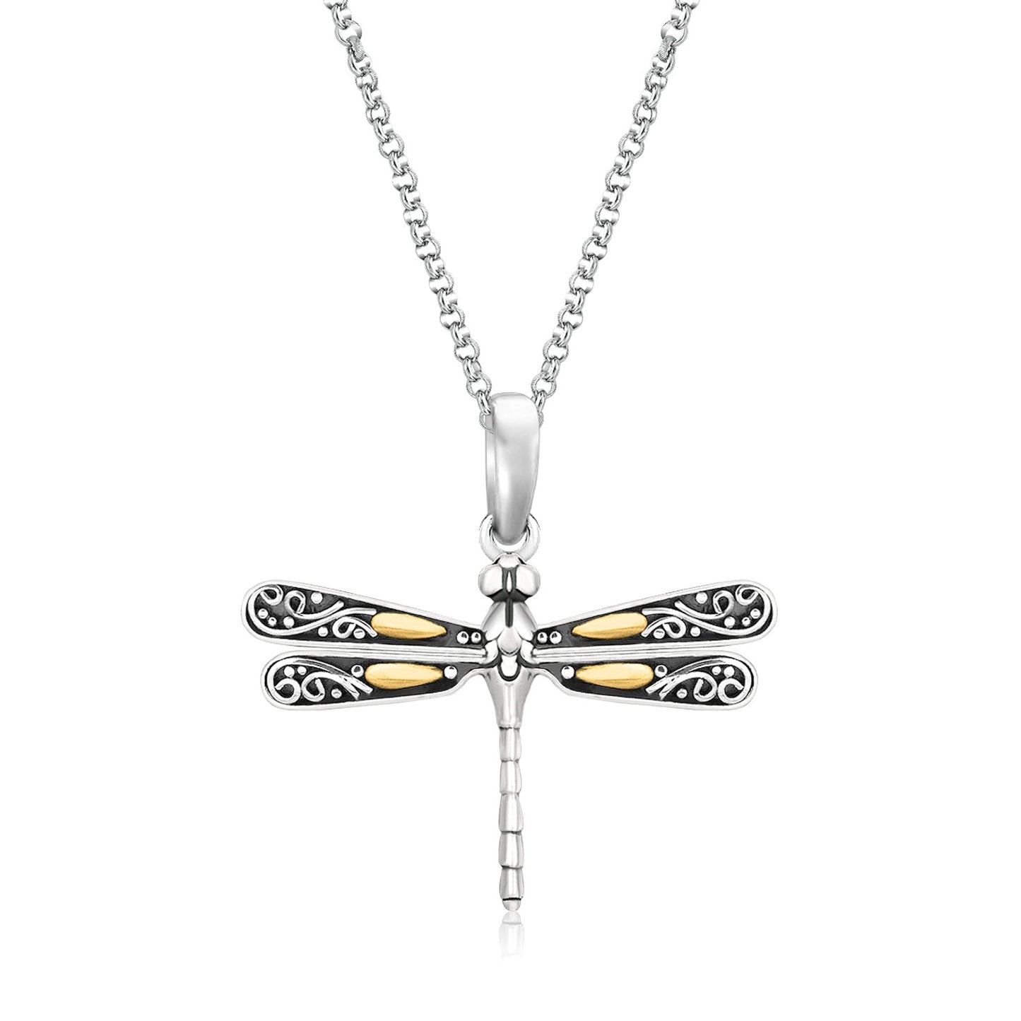 18k Yellow Gold & Sterling Silver Pendant in a Dragonfly Design