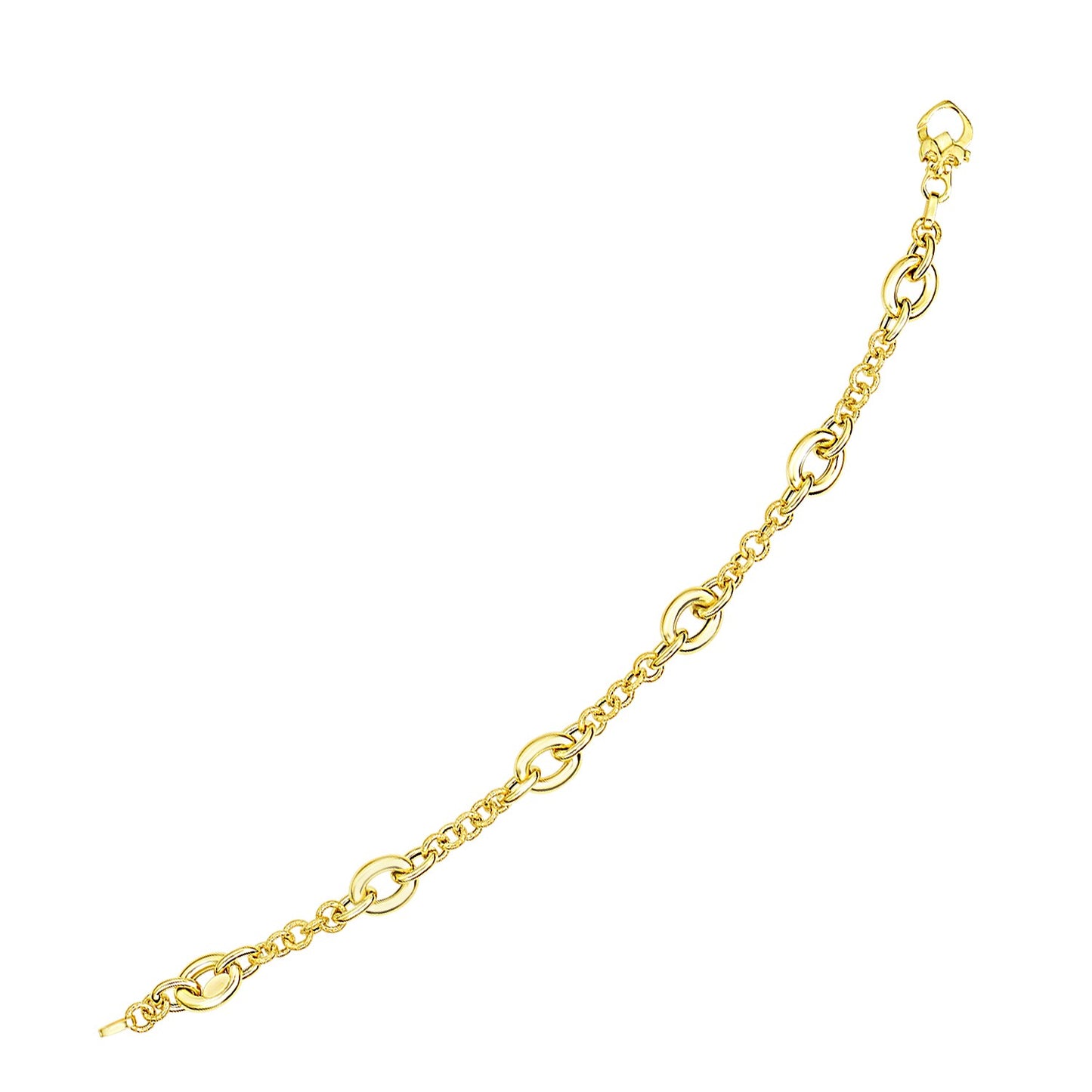 14k Yellow Gold Oval & Round Link Textured Chain Bracelet