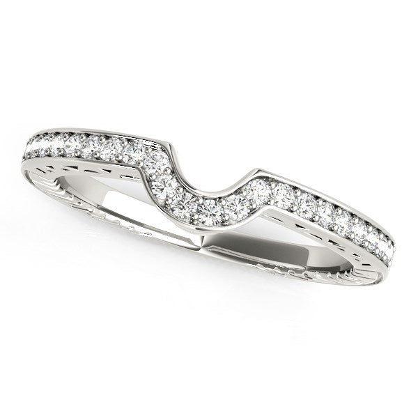 14k White Gold Prong-Set Curved Wedding Band (1/8 cttw)