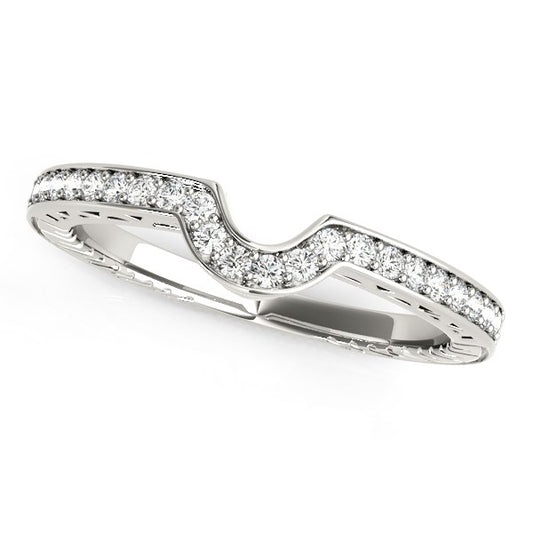 14k White Gold Prong-Set Curved Wedding Band (1/8 cttw)