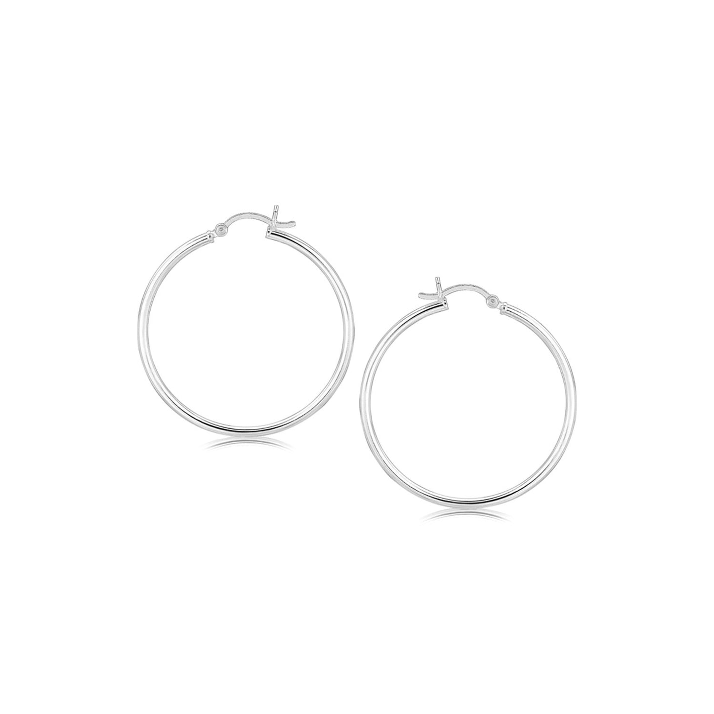 Sterling Silver Rhodium Plated Thin & Polished Hoop Style Earrings (2x35mm)