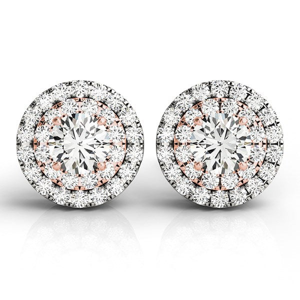 14k White & Rose Gold Round Halo Diamond Earrings (3/4 cttw)