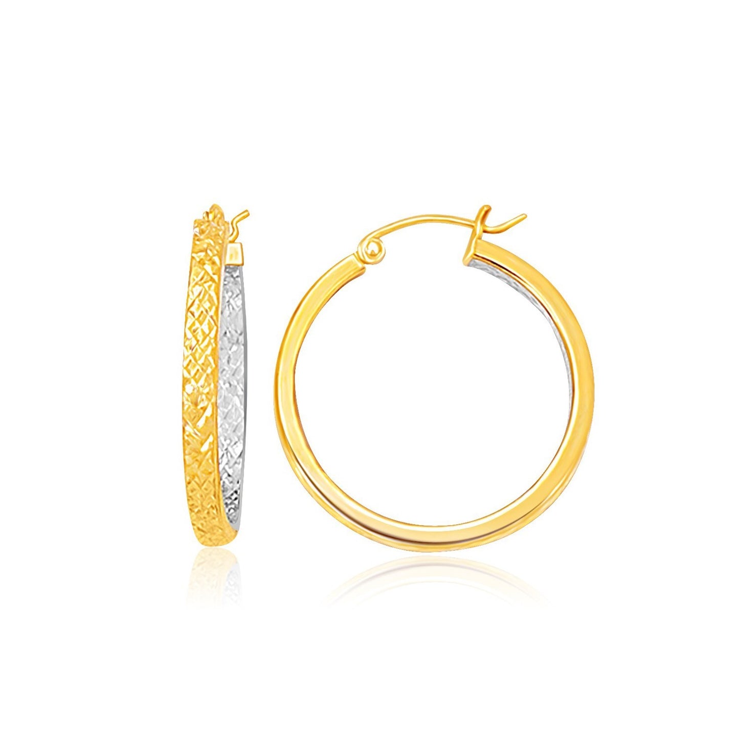 Two-Tone Yellow & White Gold Petite ed Hoop Earrings(3x25mm)