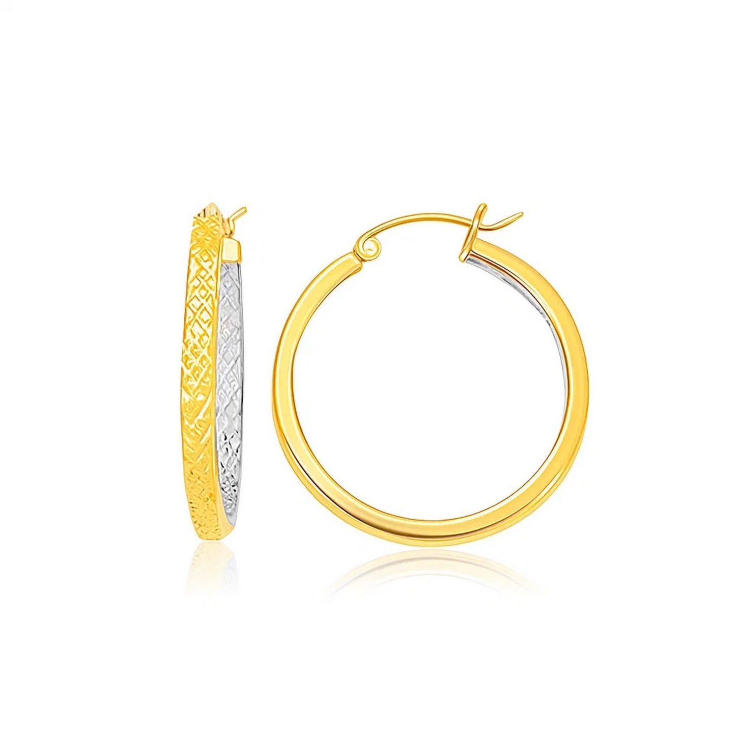 Two-Tone Yellow & White Gold Petite ed Hoop Earrings(3x25mm)
