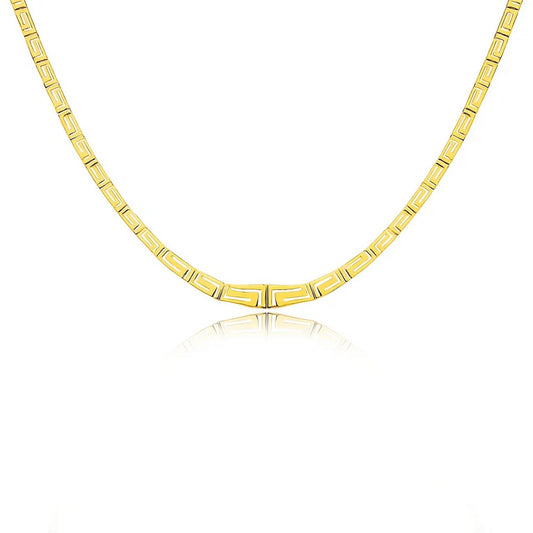 14K Yellow Gold Necklace with Graduated Greek Meander Motif Links