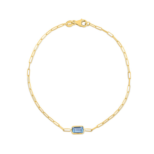 14K Yellow Gold Blue Topaz Paperclip Bracelet (1.50 mm)