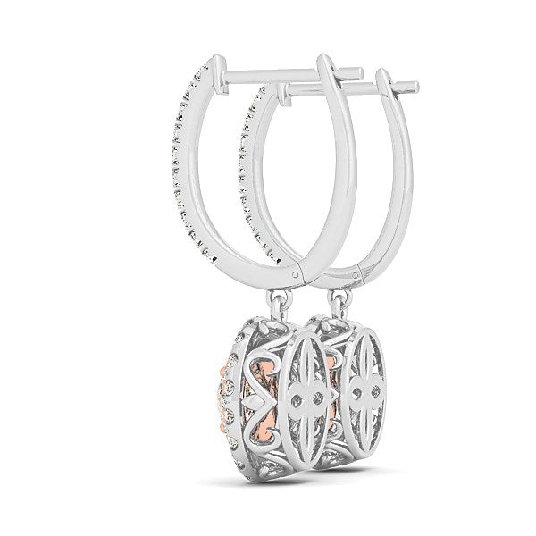 14k White & Rose Gold Drop Diamond Earrings with a Halo Design (3/4 cttw)