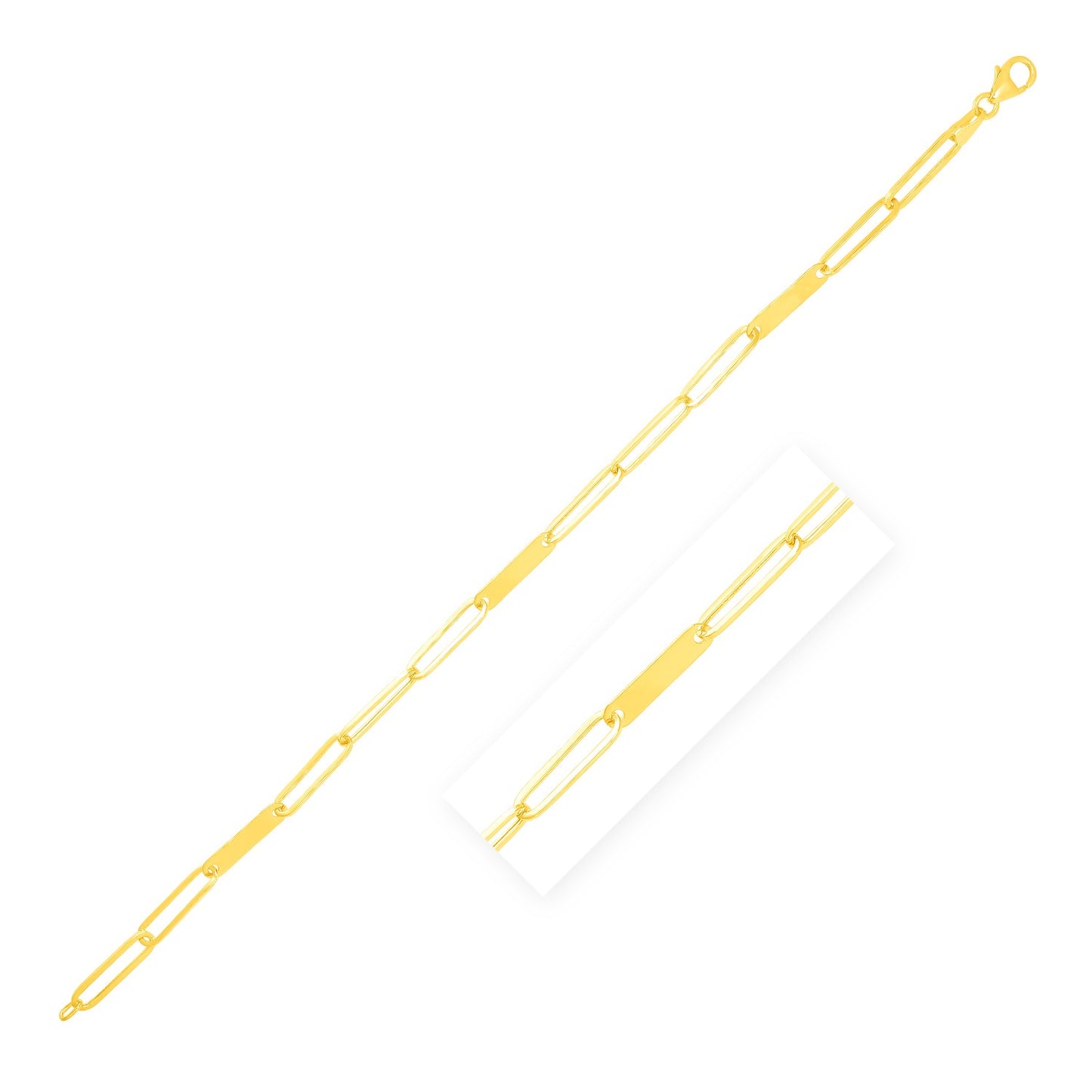 14k Yellow Gold 7 inch Alternating Paperclip Chain Link & Gold Bar Bracelet