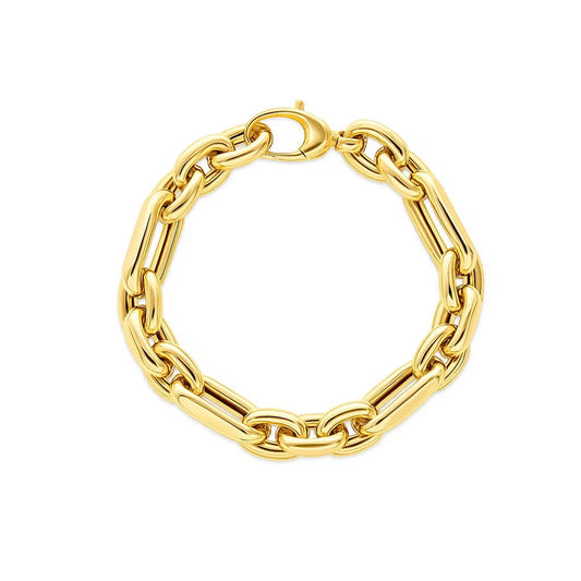 14k Yellow Gold Italian Alternating Paperclip Oval Links Bracelet (9.30 mm)