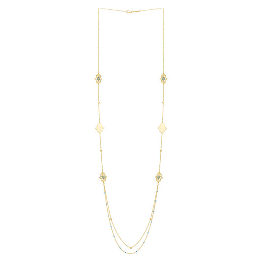 Long Hamsa Necklace in 14K Yellow Gold