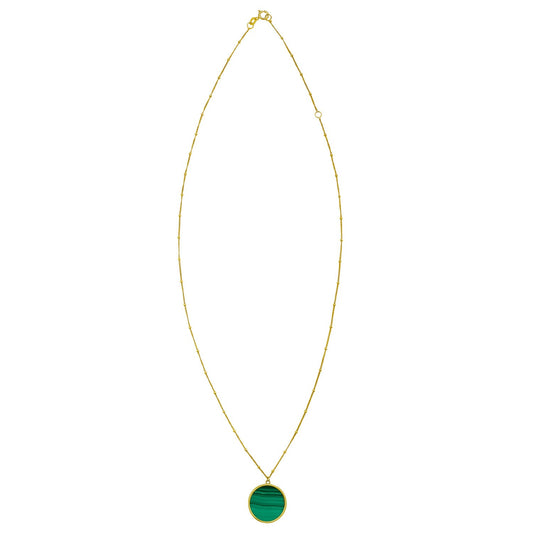 14K Yellow Gold Malachite Inlay Circle Necklace