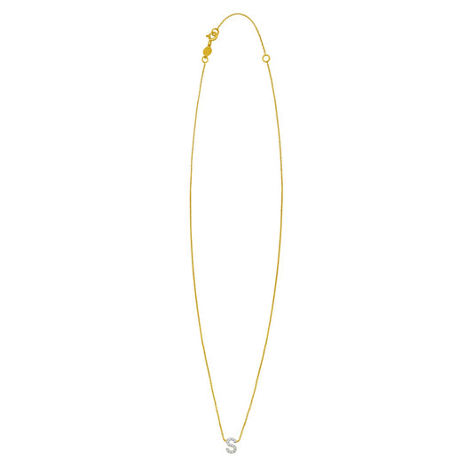 14K Yellow Gold Mini Diamond S Initial Pendant Necklace